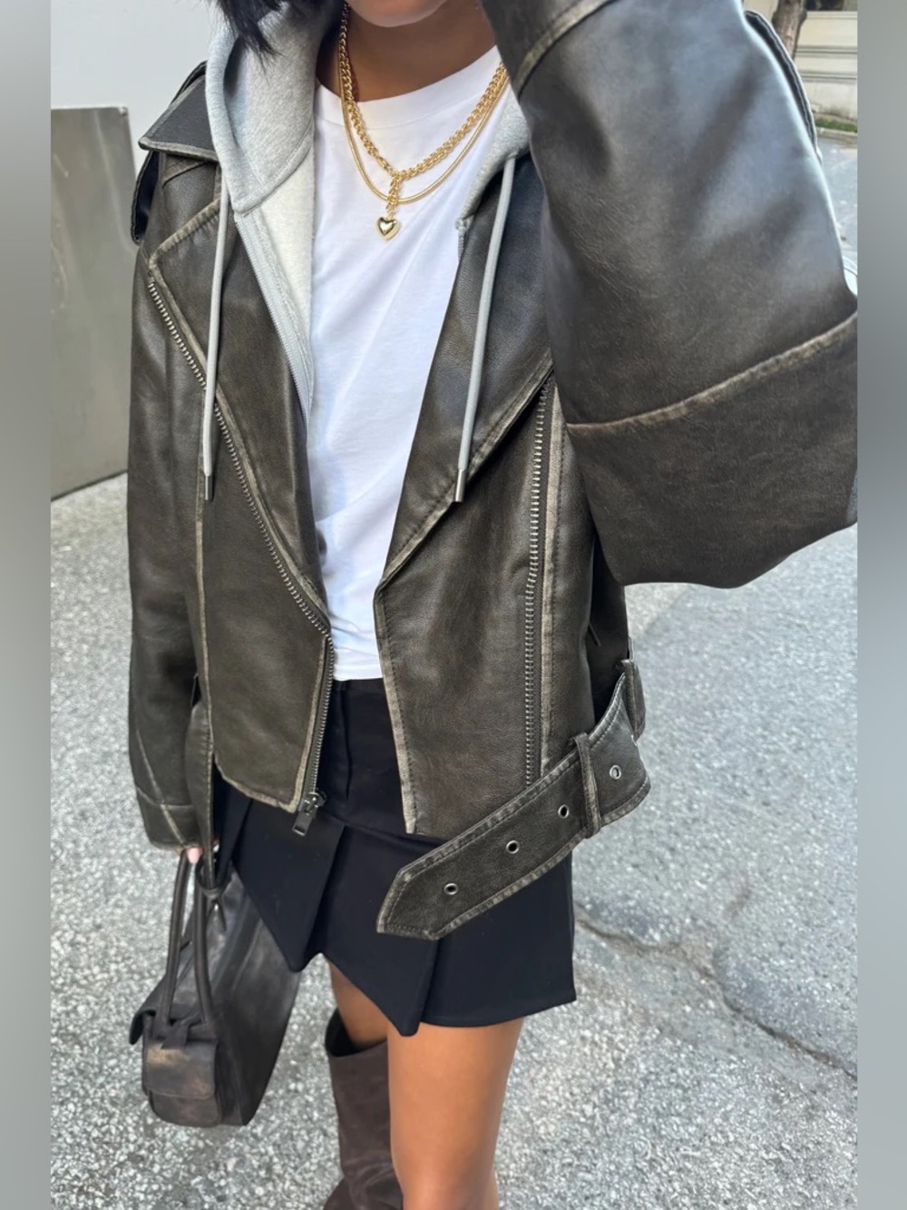 Oak+Fort Black Leather Biker Jacket with Belt